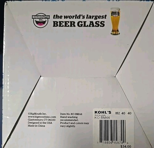 Big Mouth Brand ~ World's Largest Beer Glass ~ Holds 48 Oz ~ Hand Blown Glass Item image 5