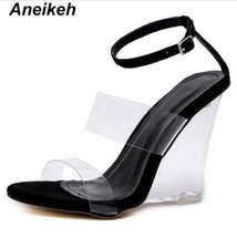 Aneikeh 2021 Classic PVC Sandals Women Transparent Heel Wees High Heels Shoes Ro - £40.63 GBP