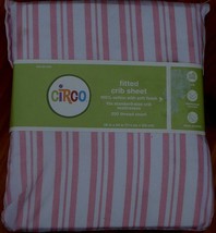 Circo Fitted Crib Sheet - Brand New - Pretty Pink Stripes - 200 Tc - 100% Cotton - £14.99 GBP
