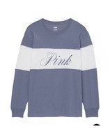 Victoria&#39;s Secret PINK LS Campus Cotton Tee T-Shirt Powder Blue Stripe S... - $573.62 MXN