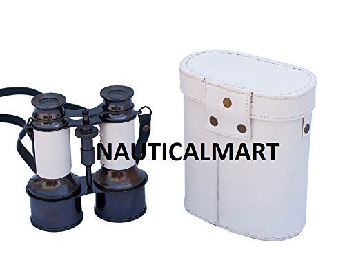 Nauitcal Commanders Oil-Rubbed Bronze/White Leather Binoculars with Leather case
