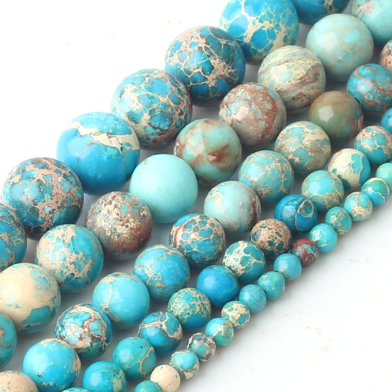Wholesale Natural Stone Lake Blue Sea Sediment Turquoises Imperial Jaspers Beads - £8.70 GBP+