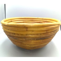 Vintage Coiled Bamboo Bowl, Boho Rattan Bread Basket Fruit Bowl, Retro B... - £74.07 GBP