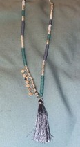 24” Silver Necklace Purple And Teal Beads With Purple Tassel Pendant - £4.76 GBP