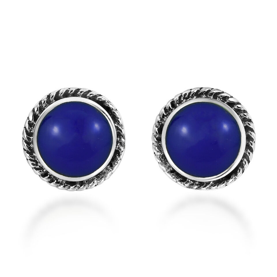 Classic & Stylish Round Blue Lapis-Lazuli on Sterling Silver Stud Earrings - $19.79