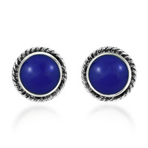 Classic &amp; Stylish Round Blue Lapis-Lazuli on Sterling Silver Stud Earrings - £15.77 GBP