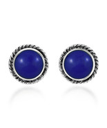Classic &amp; Stylish Round Blue Lapis-Lazuli on Sterling Silver Stud Earrings - £15.56 GBP