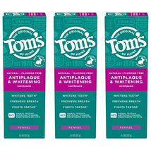 Tom’S of Maine Antiplaque and Whitening Toothpaste, Fluoride Free, Fennel, 3 Pac - £25.28 GBP