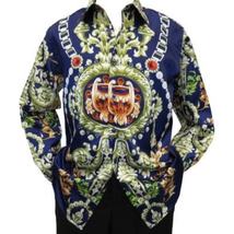 Men Oscar Banks Turkey Shirt Satin Entertainer Performer 6335-04 navy Floral image 8