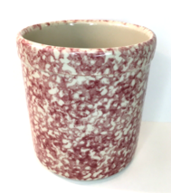 Friendship Pottery FP Roseville Ohio Red Spongeware 1 Qt Crock Utensil Holder - $26.00