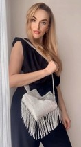Heart-shaped bag made of elongated beads, with a long shoulder handle, a... - £78.63 GBP