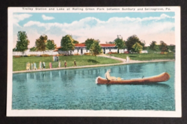 Trolley Station &amp; Lake at Rolling Green Park Canoe Sunbury PA UNP Postcard 1920s - £7.98 GBP