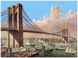 4450.Suspension bridge over busy river.steamboats.POSTER.decor Home Office art - £13.66 GBP+