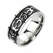 Black Tattoo Band Mens Stainless Steel Ring Sizes 9-14 Biker Jewelry Comfort Fit - £7.20 GBP