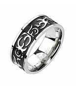 Black Tattoo Band Mens Stainless Steel Ring Sizes 9-14 Biker Jewelry Com... - £7.20 GBP