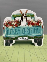 Pioneer Woman Holiday Truck Shape Charlie Bassett Hound Cookie Treat Container - $12.86