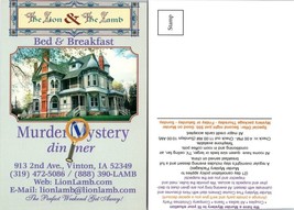 Iowa Vinton The Lion The Lamb Bed Breakfast Murder Mystery Dinner VTG Postcard - £7.48 GBP