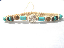 Aztec Bead On Wood And Howlite Beaded Adj String Bracelet Anklet 6 - 10&quot; Natural - £3.98 GBP