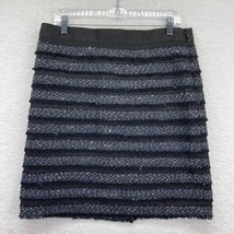 The Limited Collection Womens Skirt Sz 10 Black Gray Striped Tweed Fringe Lined - £15.63 GBP