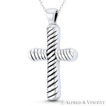 Rustic Grooved-Spiral Christian Cross Charm Pendant Oxidized 925 Sterling Silver - £15.02 GBP+
