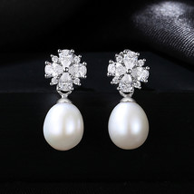 Pearl Earrings Simple Ladies Zircon S925 Sterling Silver Stud Earrings - £25.17 GBP