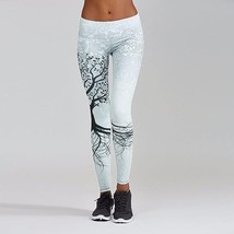 Women&#39;s Yoga Fitness Tree Of Life Leggings Pale Blue Black ~S~ - £9.74 GBP