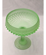 Vintage INDIANA GLASS Satin Green Frosted DIAMOND POINT 7.5&quot; Compote Can... - $23.29 CAD