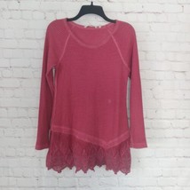 Soft Surroundings Jasmin Top Womens Small Red Waffle Knit Lace Hem Flaw - £11.18 GBP