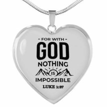 Bible Verse Necklace Nothing Is Impossible Heart Necklace Stainless Steel or 18 - £30.33 GBP+