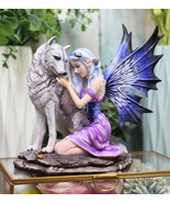 Ebros Fairy With Wolf 6.25&quot;H Primrose Fairy Kneeling With Arctic Wolf Fi... - $52.99