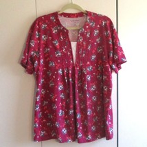 Woman Within Floral Print Short-Sleeve Blouse Size 18/20 Red With Pintuc... - $8.91