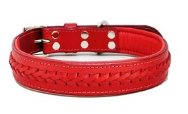 STG Genuine Leather Braided Soft Padded Luxury  Red Dog Collar For Unisex Dog - £35.60 GBP