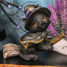 Halloween Black Cat with Witch Hat &amp; Cape Flying On Magical Broomstick F... - £13.34 GBP