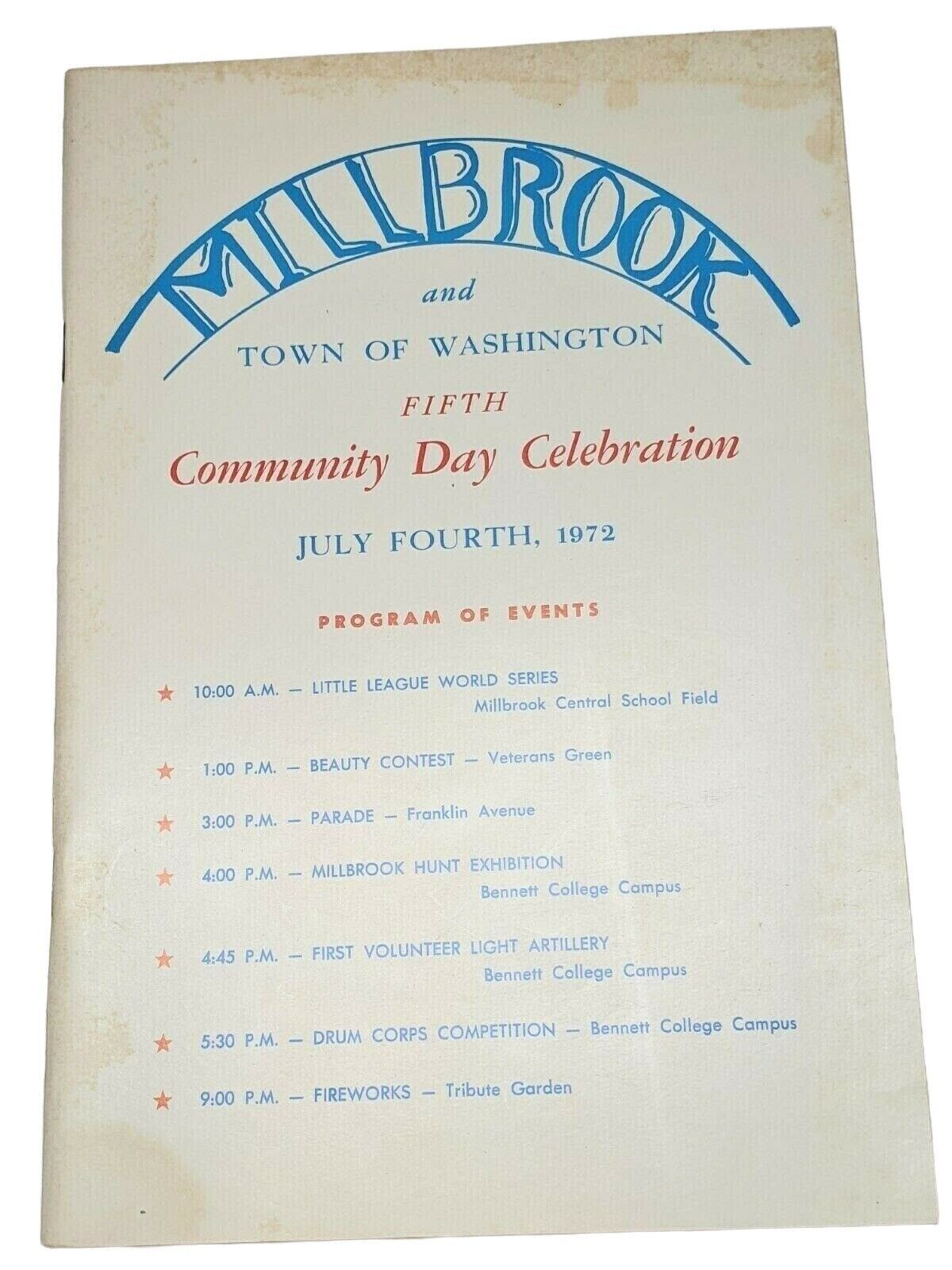 Vintage Millbrook Community Day Celebration Fourth of July 1972 Booklet AB86 New York