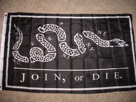 Black "Join Or Die" Flag 3'x5' Benjamin Franklin Tea Party Banner - £3.90 GBP