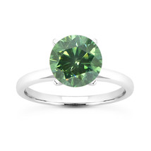 2.6 CT Diamond Solitaire Ring Natural Round Shape Green Treated 14K White Gold - £3,832.91 GBP
