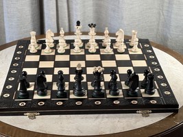 Large Black Travel Wooden Chess Set With Storage 19 Inch Board 3 3/4 Inch King - £73.53 GBP
