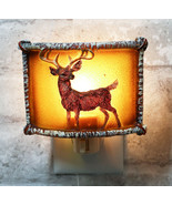 Rustic Western Stag Deer Elk Antlers Faux Birchwood Wall Plug In Night L... - $17.99