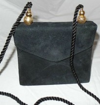 Vintage Black Suede &amp; Gold Beaded Accents On Silk Cord Evening BAG/PURSE - £22.85 GBP