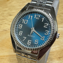 VTG Puritan Quartz Watch Men Silver Blue Fluted Bezel Stretch Analog New... - £17.05 GBP
