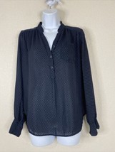 Dalia Collection Womens Size S Black Dot Button Neck Popover Blouse Long Sleeve - £6.19 GBP