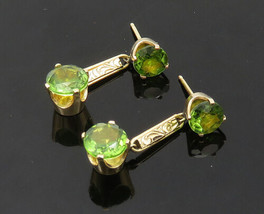 14K GOLD - Vintage Prong Set Green Topaz Dangle Earrings - GE065 - £231.27 GBP