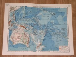 1938 Vintage Map Of Australia New Zealand Oc EAN Ia Pacific Hawaii Samoa Tahiti - £15.27 GBP