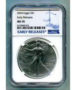 2024 AMERICAN SILVER EAGLE NGC MS70 EARLY RELEASES BLUE LABEL PREMIUN QU... - £47.12 GBP