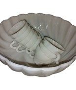 Vtg Hazel Atlas Punch Bowl Milk Glass Alpine Swirl White Colony &amp; Mugs 1... - $1,504.65 MXN