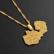 Anniyo Map of Zambia With City Pendant Necklaces for Women Girls Stainless Steel - £13.39 GBP