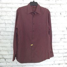 Perry Ellis Mens Shirt Medium Red Gray Striped Button Down Long Sleeve Collared - £14.11 GBP