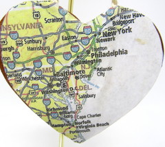 NY PA MD DE VA Wood Heart 3&quot; Love State NYC to Va Beach Christmas Ornament #6 - £7.17 GBP