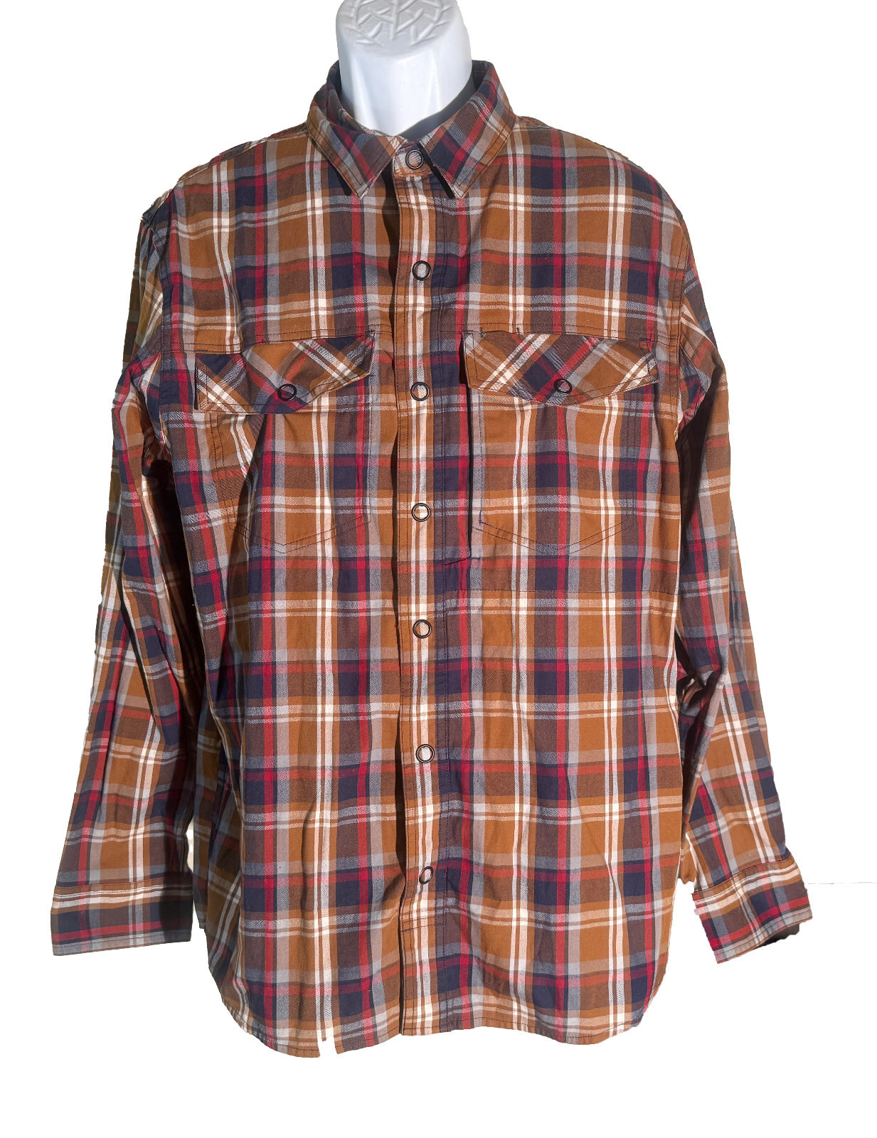 DULUTH TRADING CO. Men&#39;s Long Sleeve Snap Button Down Plaid Shirt Large - $17.81