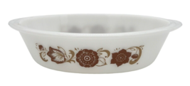 VTG Glasbake Oval Casserole Dish Handles White Milk Glass With Brown Flowers USA - £14.92 GBP
